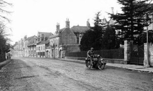 AOS P 1816 A lovely image of a vintage motorbike heading out from Market Deeping some time in the 1930s.